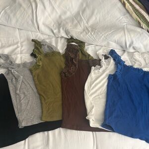 Set of six ribbed cotton camo saws with lace and stretch